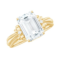 Certified Emerald Cut Moissanite Huge Engagement Ring