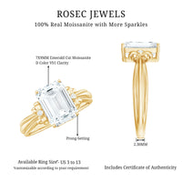 Certified Emerald Cut Moissanite Huge Engagement Ring