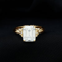 Certified Emerald Cut Moissanite Huge Engagement Ring