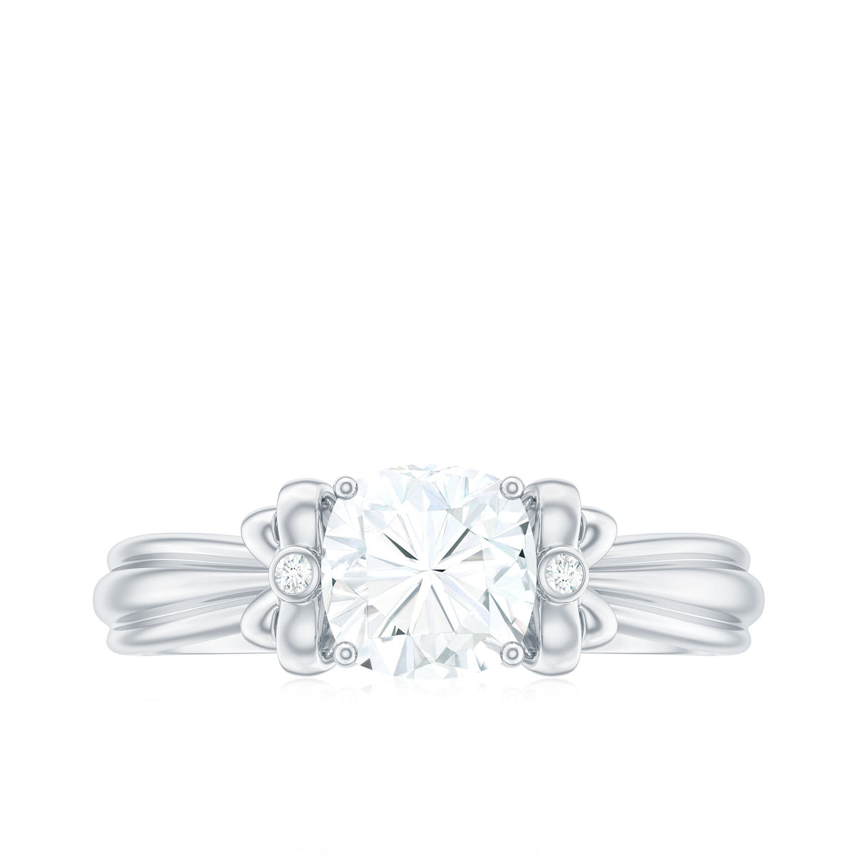 6mm Cushion Cut Moissanite Designer Solitaire Ring with Engraved Shank