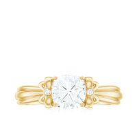 6mm Cushion Cut Moissanite Designer Solitaire Ring with Engraved Shank