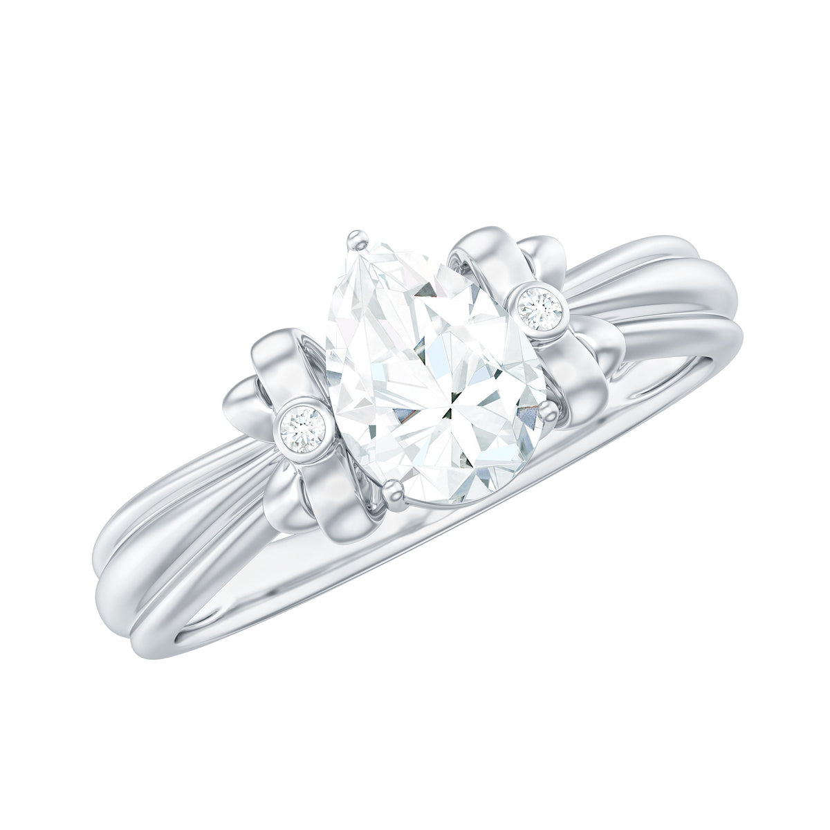 5X7mm Pear Shape Moissanite Bow Engagement Ring