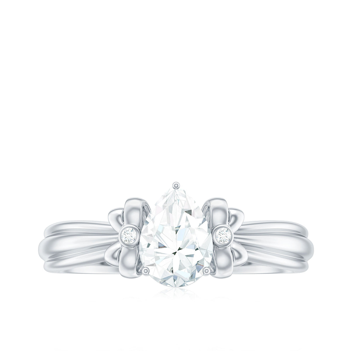 5X7mm Pear Shape Moissanite Bow Engagement Ring