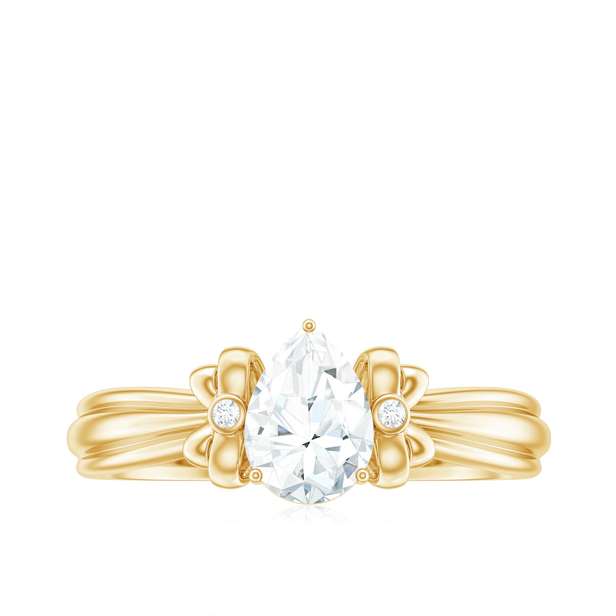 5X7mm Pear Shape Moissanite Bow Engagement Ring