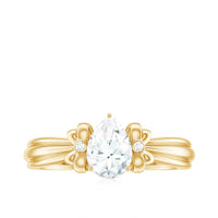 5X7mm Pear Shape Moissanite Bow Engagement Ring