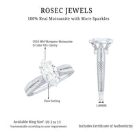 5x10mm Moissanite Marquise Engagement Ring with Leaf Engraved Shank