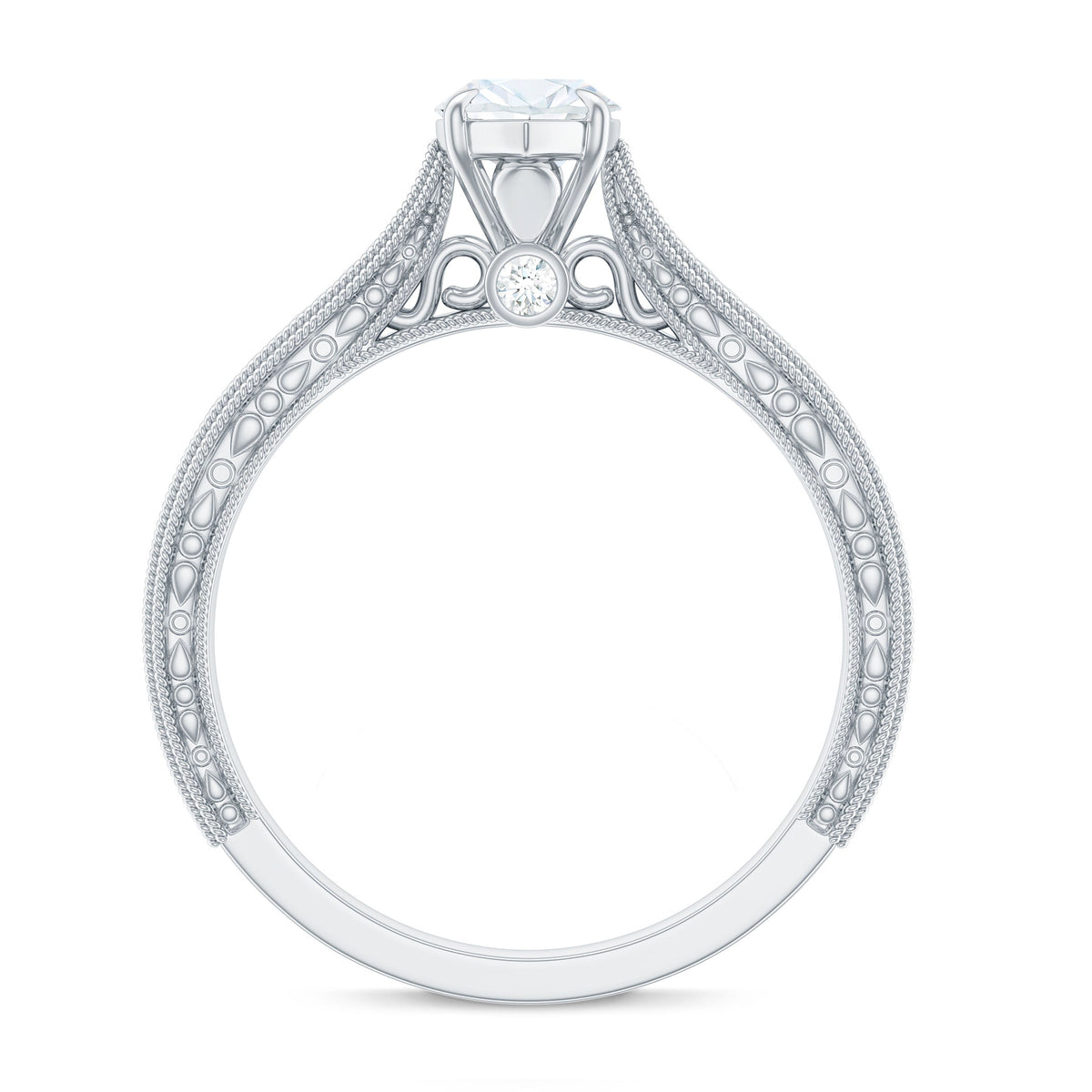 5x10mm Moissanite Marquise Engagement Ring with Leaf Engraved Shank
