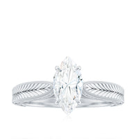 5x10mm Moissanite Marquise Engagement Ring with Leaf Engraved Shank