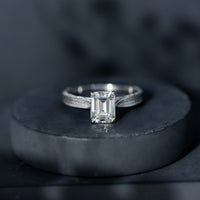 2.8 Carat Emerald Cut Certified Moissanite Vintage Inspired Engagement Ring