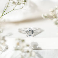2.8 Carat Emerald Cut Certified Moissanite Vintage Inspired Engagement Ring
