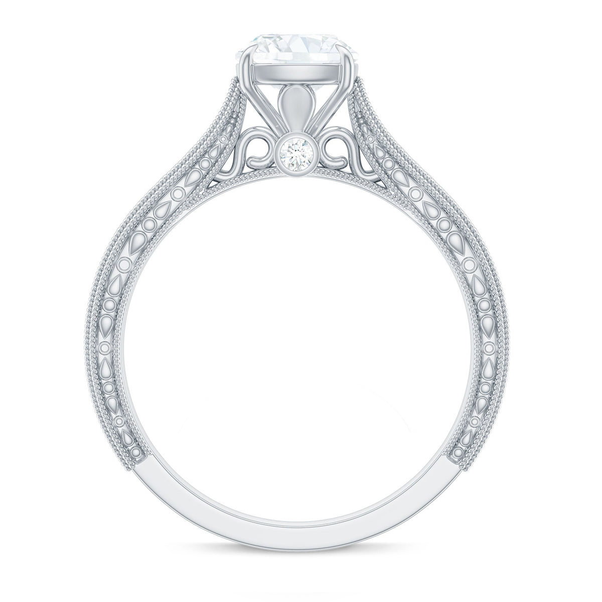 6 mm Cushion Cut Moissanite Solitaire Vintage Inspired Engagement Ring