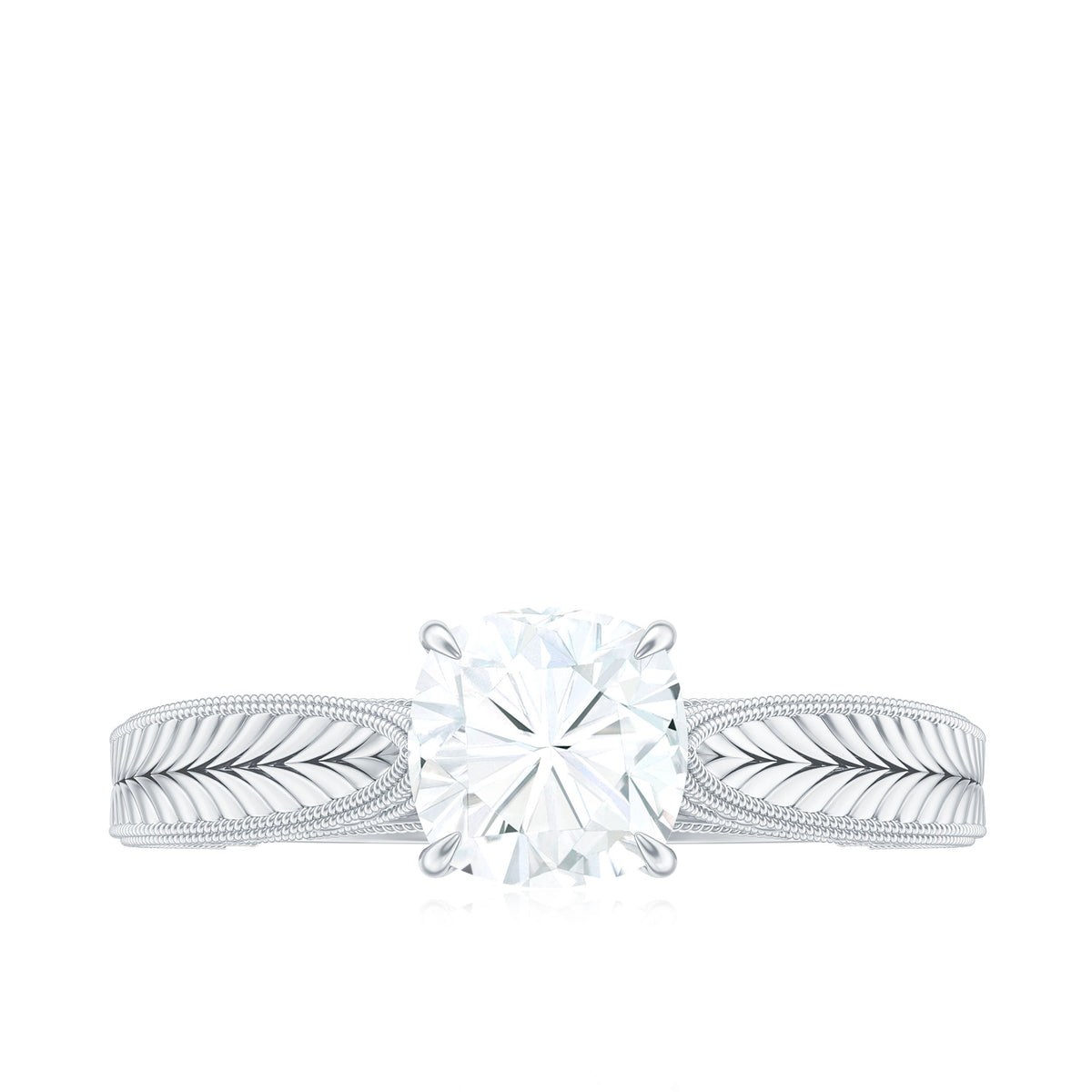 6 mm Cushion Cut Moissanite Solitaire Vintage Inspired Engagement Ring