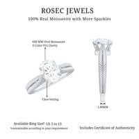 1 Carat Solitaire Moissanite Oval Engagement Ring with Engraving