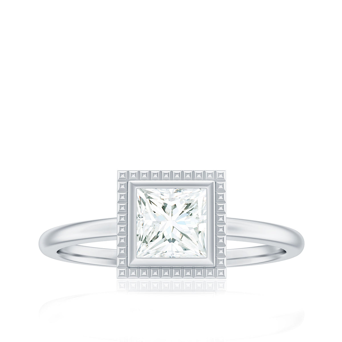 5mm Princess Cut Moissanite Solitaire Ring in Bezel Setting