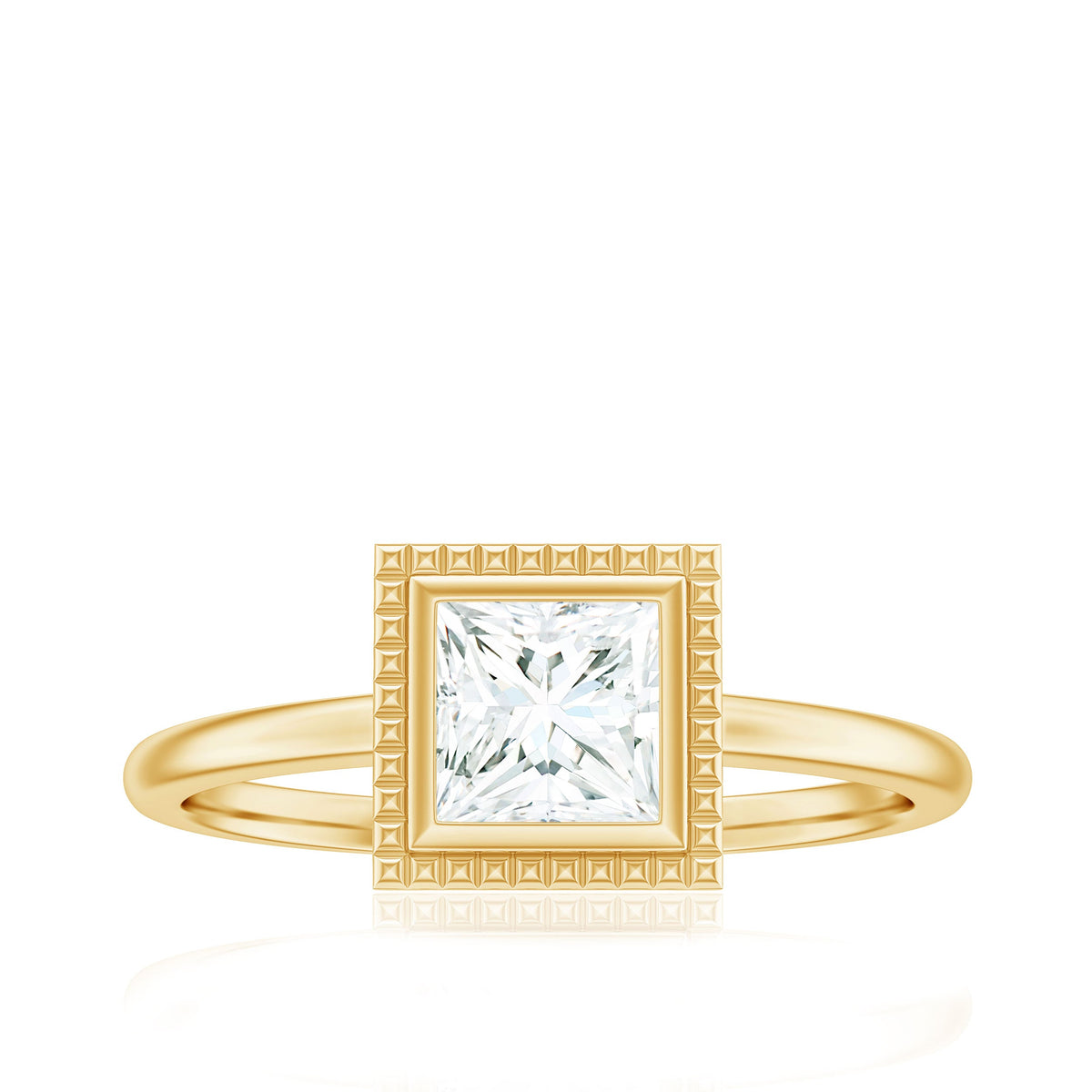 5mm Princess Cut Moissanite Solitaire Ring in Bezel Setting