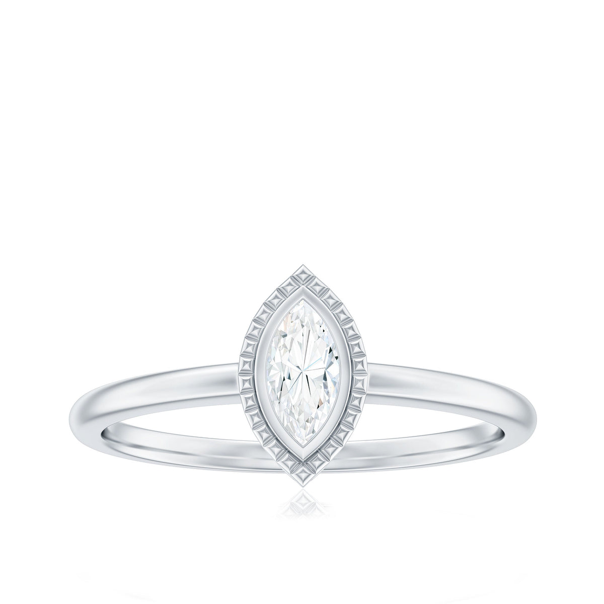 Marquise Cut Moissanite Solitaire Ring in Bezel Setting