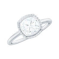 6mm Cushion Cut Moissanite Solitaire Ring in Bezel Setting
