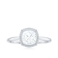 6mm Cushion Cut Moissanite Solitaire Ring in Bezel Setting