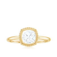 6mm Cushion Cut Moissanite Solitaire Ring in Bezel Setting