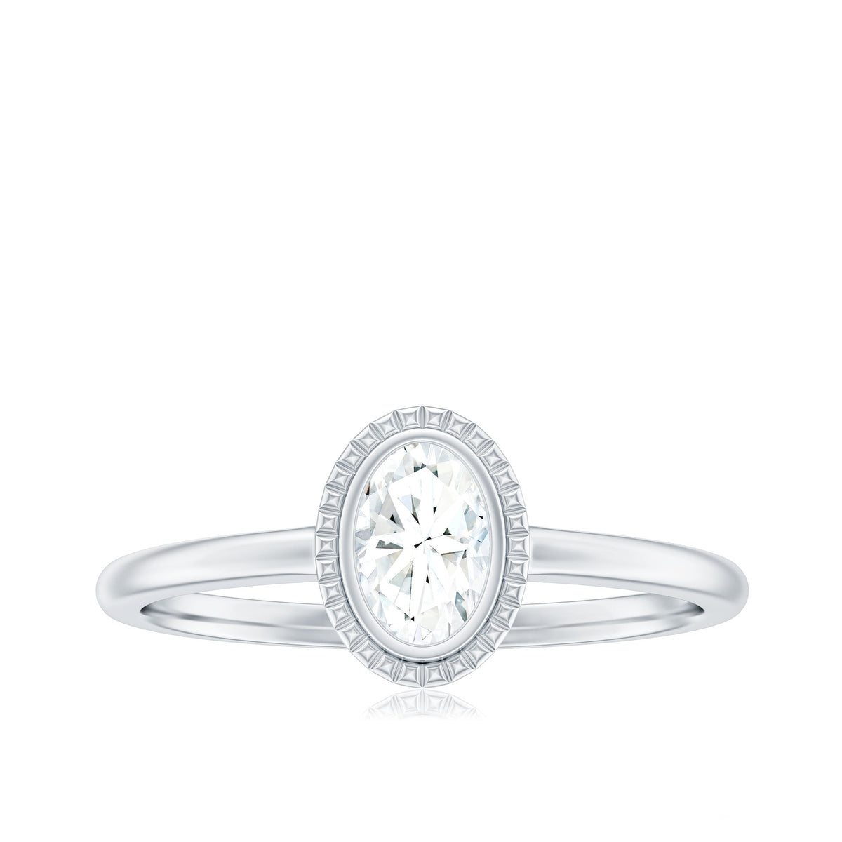 4X6mm Oval Cut Moissanite Solitaire Ring in Bezel Setting