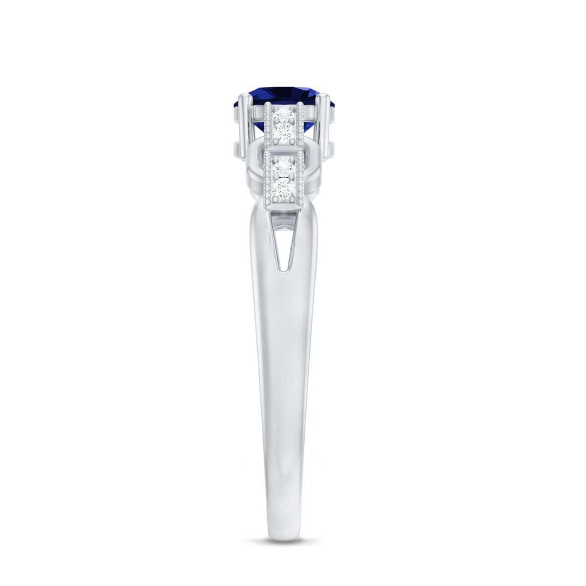 Certified 0.6 Carat Lab Grown Blue Sapphire Promise Ring with Diamond for Women