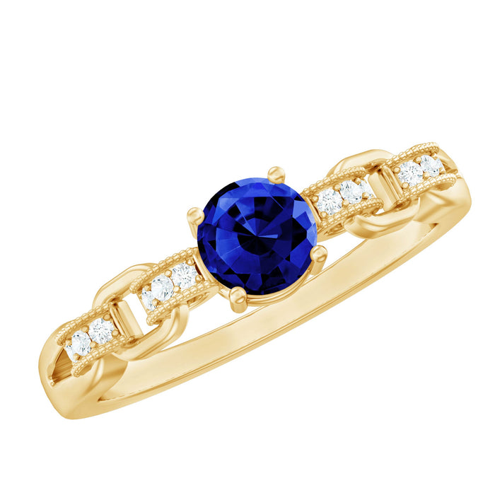 Certified 0.6 carat lab-grown blue sapphire promise ring with diamond for women, featuring a elegant Rosec Jewels design.