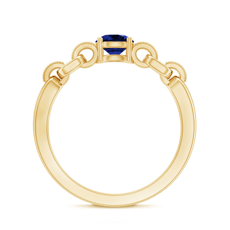Lab grown blue sapphire promise ring with diamond for women, featuring a 0.6 carat blue sapphire centerpiece and rose gold band.