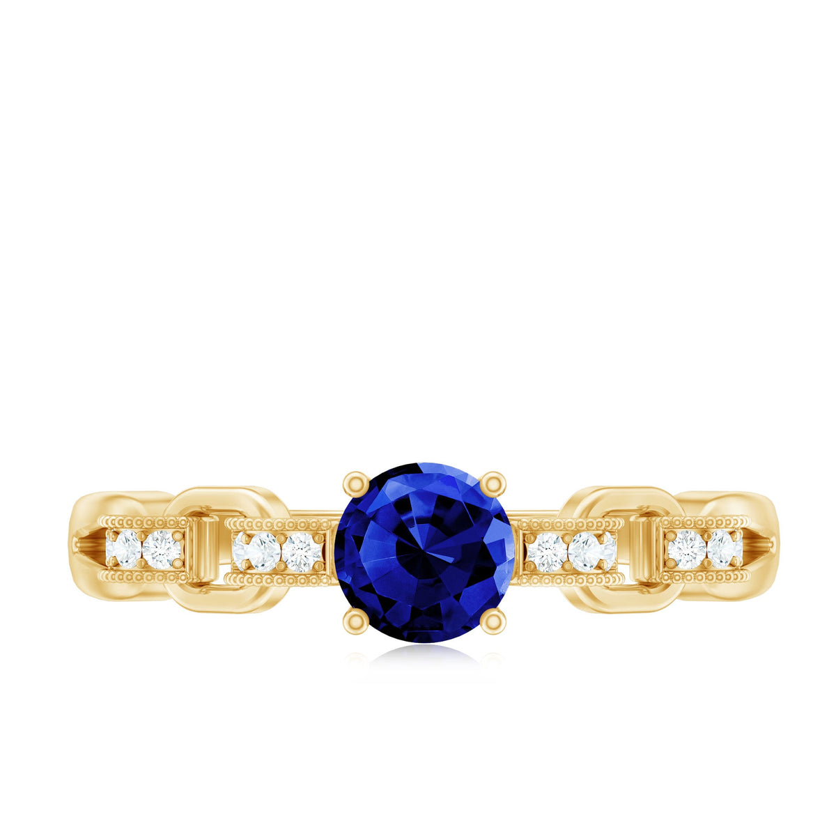 Certified 0.6 Carat Lab Grown Blue Sapphire Promise Ring with Diamond for Women