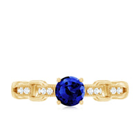 Certified 0.6 Carat Lab Grown Blue Sapphire Promise Ring with Diamond for Women