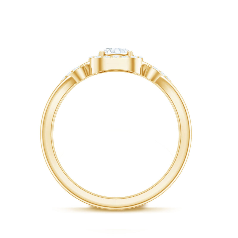 Lab grown diamond halo engagement ring by Rosec Jewels featuring a central diamond surrounded by a delicate halo setting.