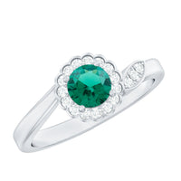 Nature Inspired Lab Grown Emerald Promise Ring with Diamond Halo
