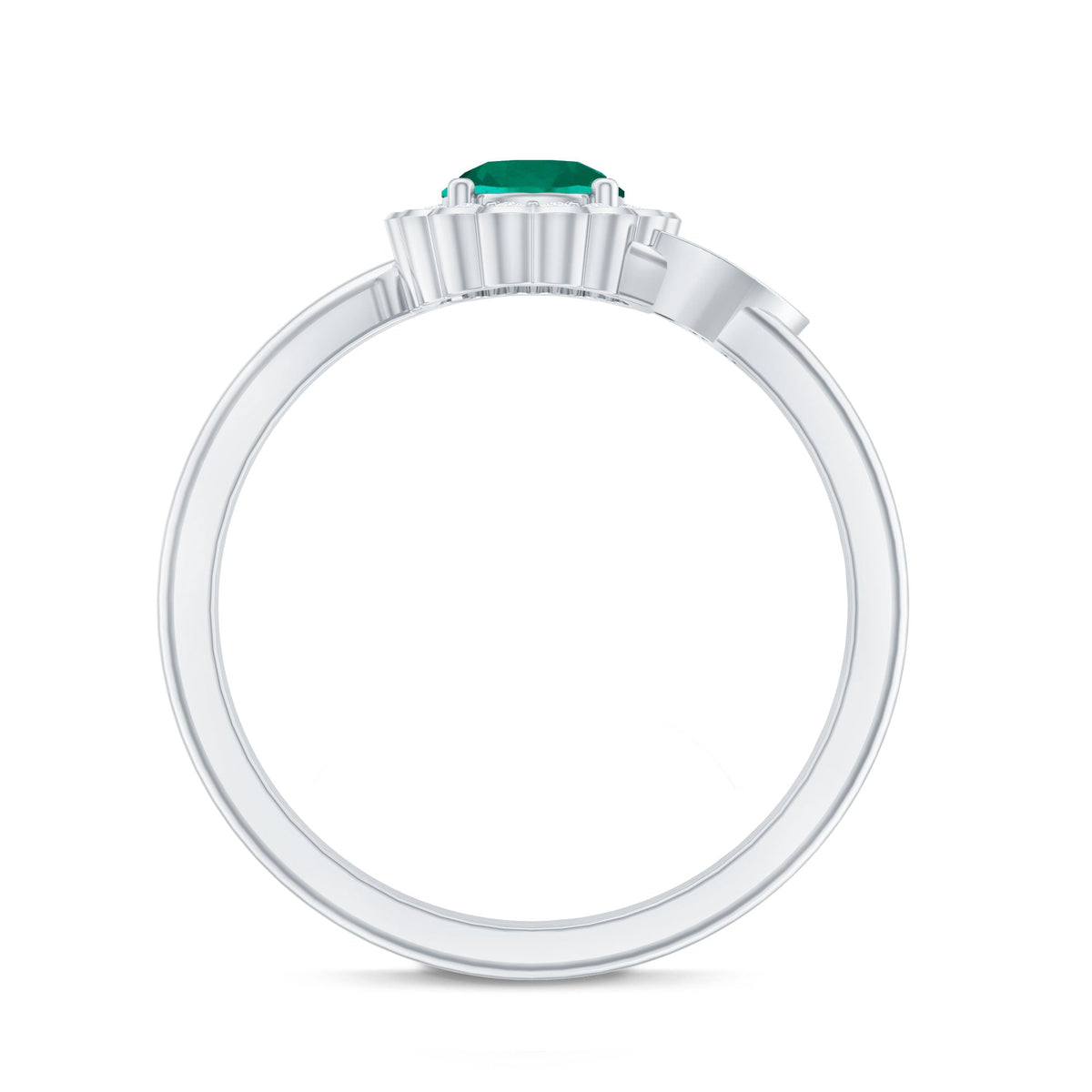 Nature Inspired Lab Grown Emerald Promise Ring with Diamond Halo