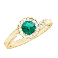 Nature Inspired Lab Grown Emerald Promise Ring with Diamond Halo