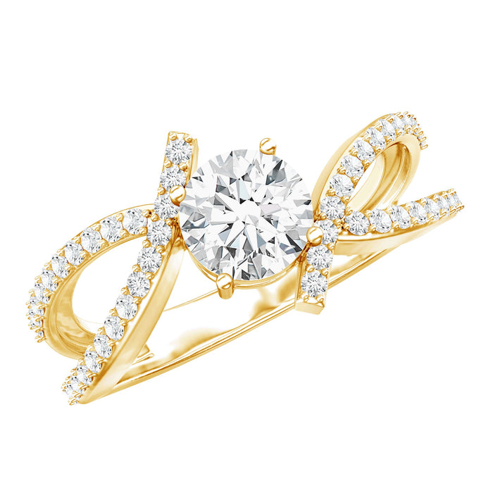 Lab grown diamond bypass engagement ring by Rosec Jewels featuring two intertwined bands with sparkling diamonds.