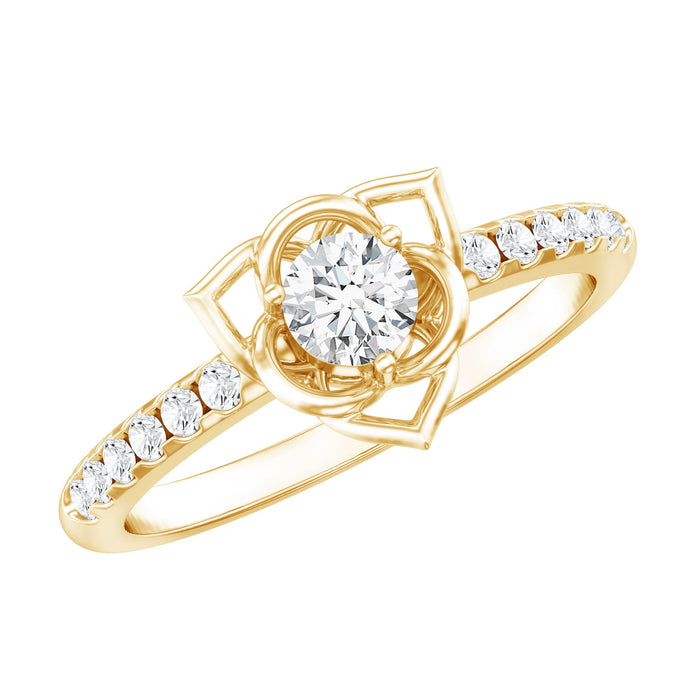 Rosec Jewels lab-grown diamond flower promise ring with intricate floral design and sparkling diamonds on a silver band.