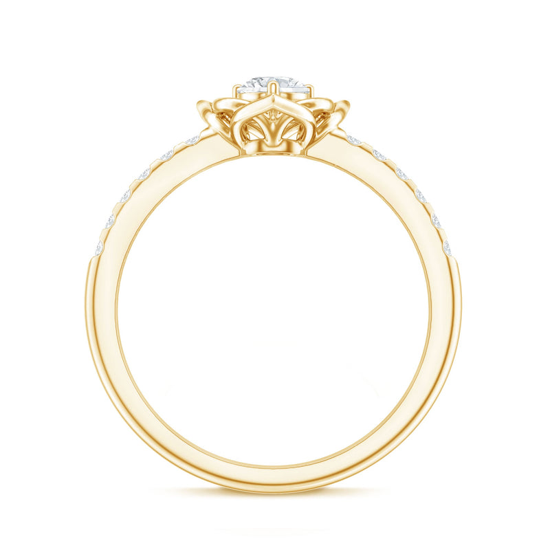 Certified lab-grown diamond flower promise ring from Rosec Jewels featuring sparkling diamond accents and a delicate floral design.