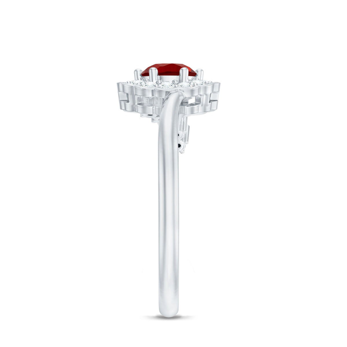 Certified Lab Created Ruby and Diamond Flower Engagement Ring