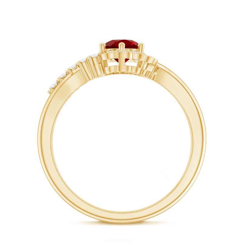 Lab-created ruby and diamond flower engagement ring by Rosec Jewels featuring intricate design and sparkling gemstones.