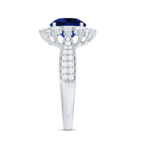 Lab Grown Blue Sapphire Round Engagement Ring with Diamond Accent