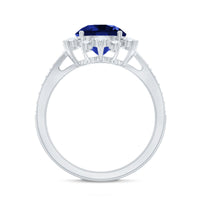 Lab Grown Blue Sapphire Round Engagement Ring with Diamond Accent