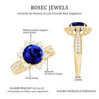 Lab Grown Blue Sapphire Round Engagement Ring with Diamond Accent