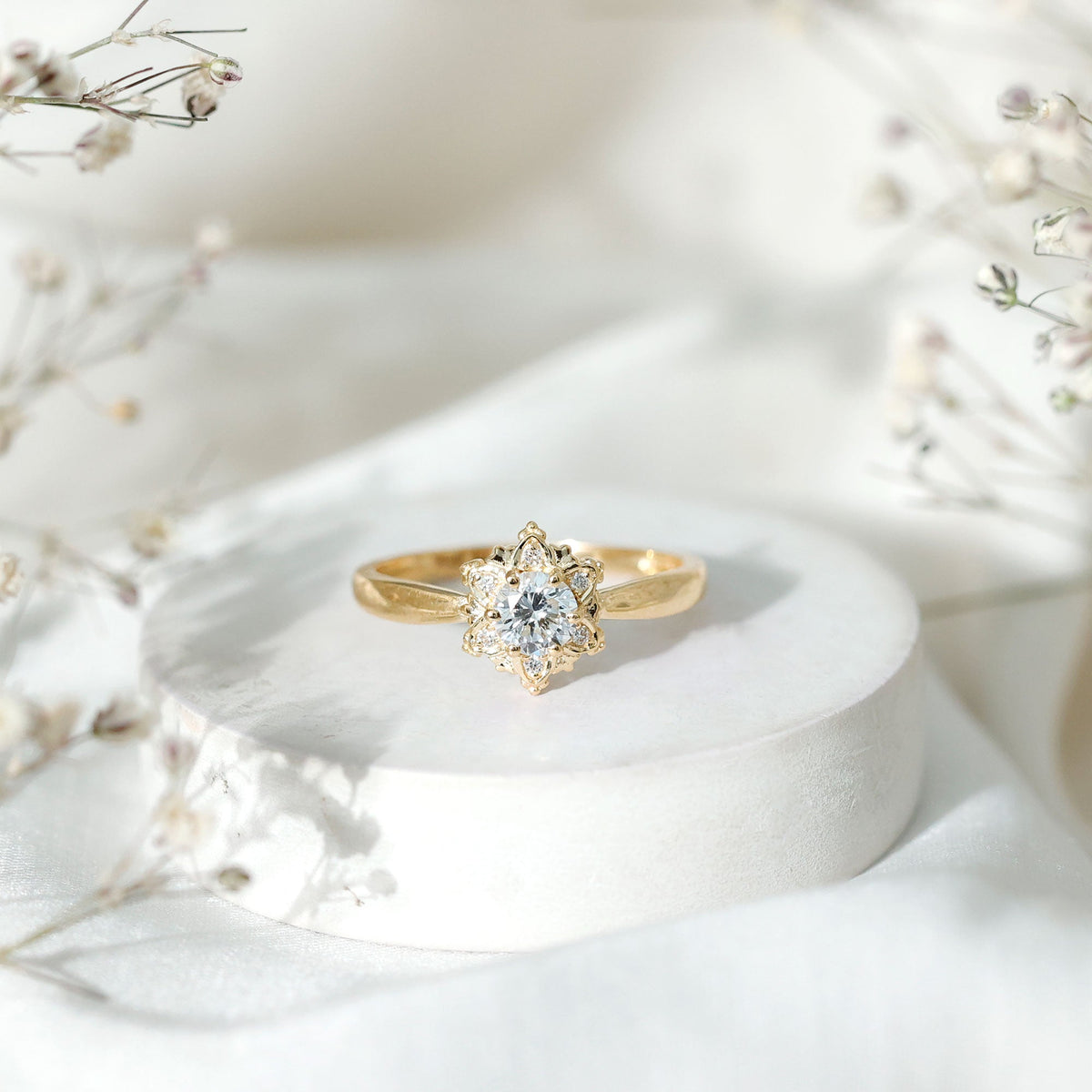 Certified Lab Grown Diamond Floral Engagement Ring for Women