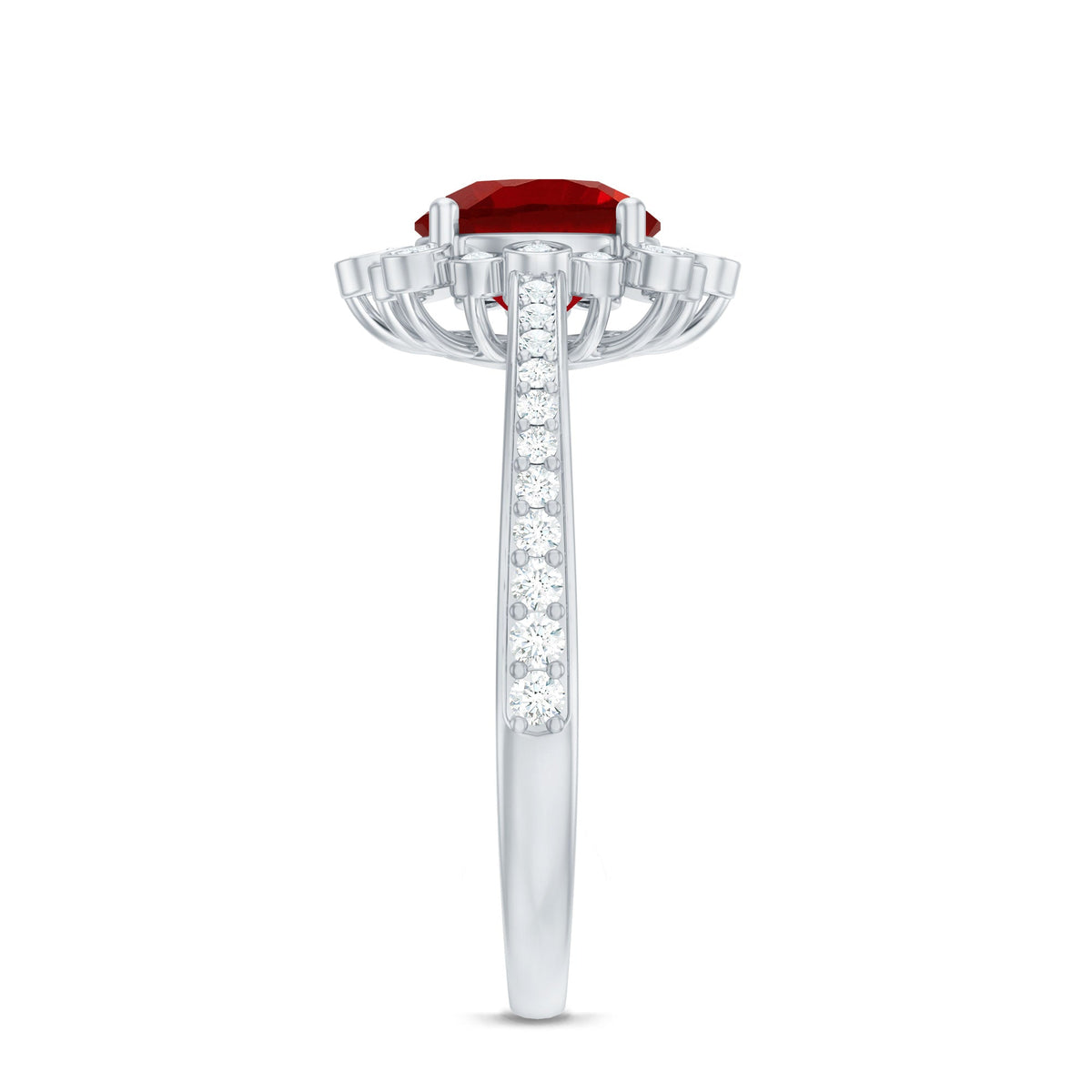 Vintage Style Lab Created Ruby and Diamond Halo Engagement Ring