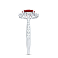 Vintage Style Lab Created Ruby and Diamond Halo Engagement Ring