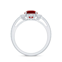 Vintage Style Lab Created Ruby and Diamond Halo Engagement Ring