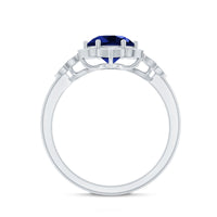 Round Created Blue Sapphire Flower Engagement Ring with Diamond