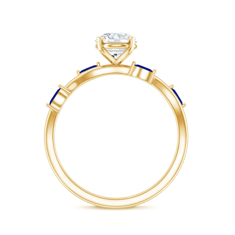 Lab grown diamond engagement ring with a sapphire accent from Rosec Jewels featuring a sparkling central diamond and elegant design.