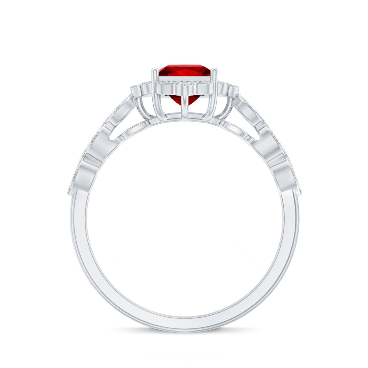 Certified Lab Created Ruby Square Cut Engagement Ring with Diamonds