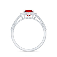 Certified Lab Created Ruby Square Cut Engagement Ring with Diamonds