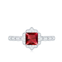 Certified Lab Created Ruby Square Cut Engagement Ring with Diamonds
